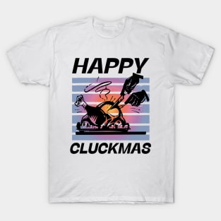 Happy Cluckmas Merry Christmas Thanksgiving Funny Retro Turkey Dinner T-Shirt